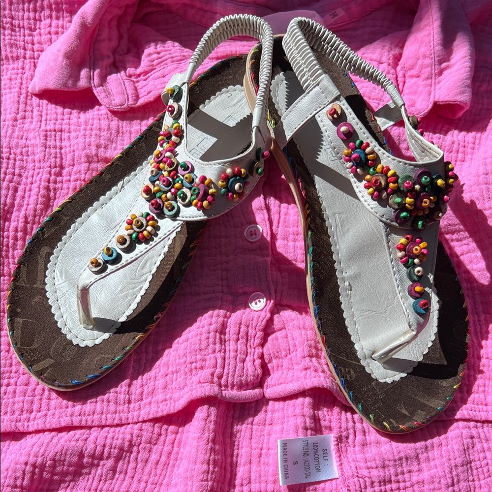 Anuirheih Women Sandals Flat Bohemian Jeweled Sandals